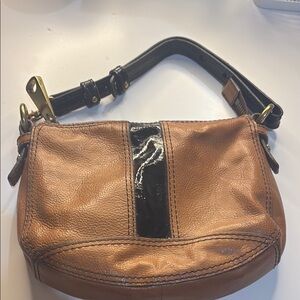 Fossil Brown and Black Shoulder Bag with Gold Hardware